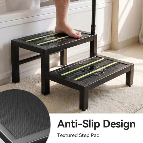 2 Step Stool with Handle, Heavy Duty Step Stool for Adults & Elderly with Non-Slip Platform, Bed Step Stool for High Beds and Home Use