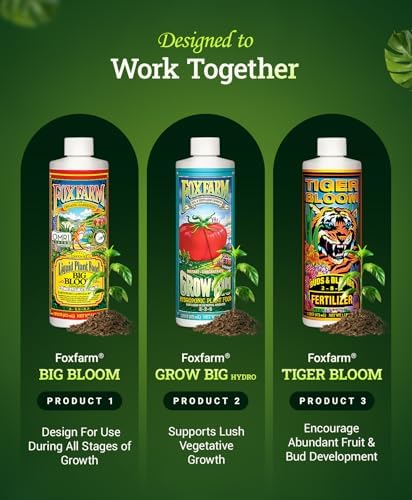 FoxFarm Hydro Liquid Trio Pack - Big Bloom, Grow Big Hydroponic, Tiger Bloom Fertilizers for Plant Growth, Bud Development & Abundant Fruit - Complete Hydroponic Plant Food Set - 3 Pint Bottles