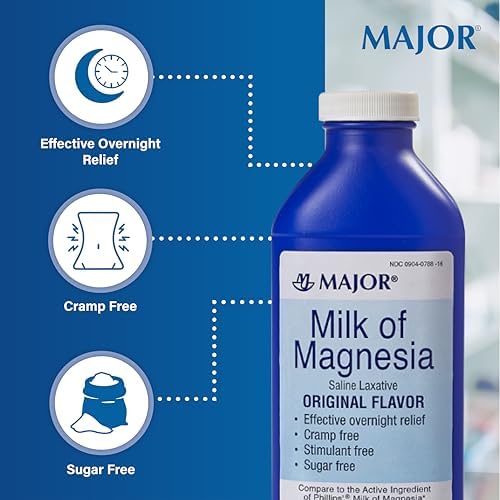 MAJOR Milk of Magnesia Saline Laxative - Original Flavor - Effective Overnight Relief - Stimulant-Free, Sugar-Free - 16 Fl Oz