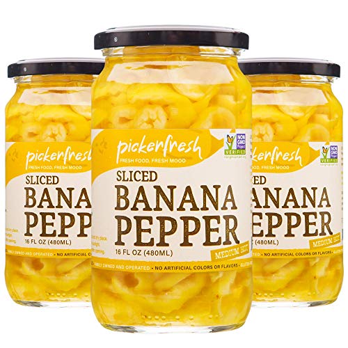 Pickerfresh Banana Peppers - Deli-sliced Pepper Rings - Medium Hot Deli Style Chili Pepper - Simple Ingredients - Non-GMO, Gluten Free