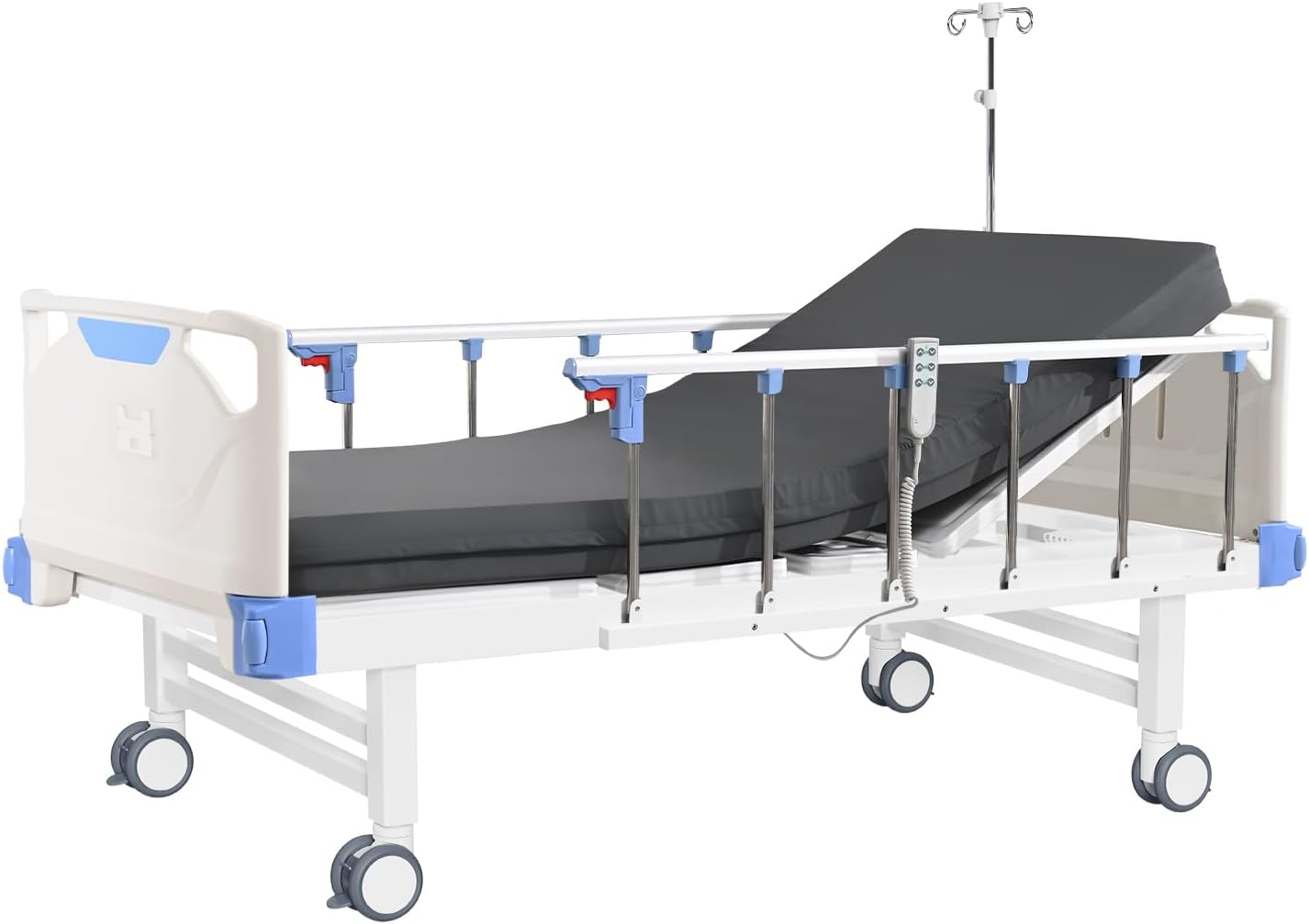 Premium 3 Function Full Electric Hospital Bed,Adjustable Medical Bed | 550LBS,4.7" Waterproof Mattress,Adjustable Height,One-Click CPR,Iv Pole,Germany Moter for Home Use Hospital Nursing Clinic
