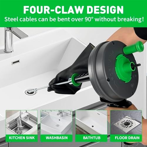 BACOENG 25Ft Drain Auger, Heavy Duty Plumbing Snake with Drill Adapter, Use Manually or Powered for Drain Clog, Shower Sink, Comes with Gloves and Bag (Orange)