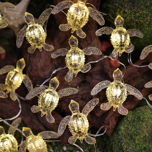 Beach Theme -Cute Green Sea Turtle String Lights- Ocean Fairy Decorative Lights- 10ft 30 LEDs -USB Powered -Multi-Function- Remote Control-Christmas
