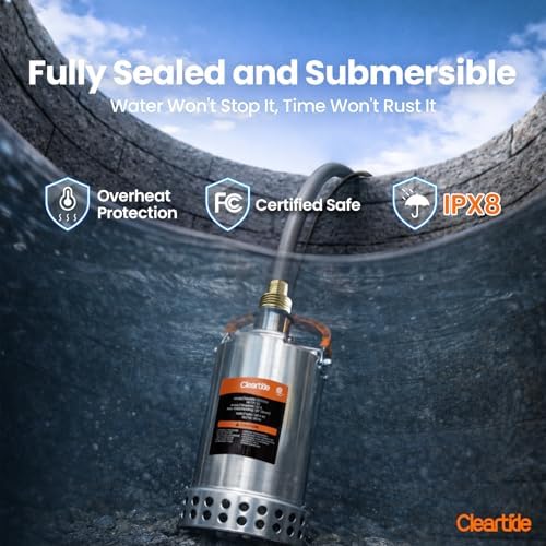 Stainless Steel Submersible Utility Water Pump, 3/4 HP 3780 GPH, Thermoplastic Portable Plug & Work, Ideal for Pool, Flooded Basement, Hot Tub, Pond & Garden Draining, 10 FT Cord