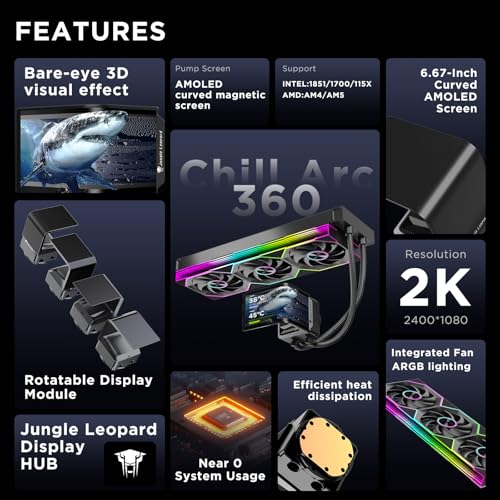 Chill Arc 360mm AIO CPU Cooler, 6.67" 2K AMOLED Screen-Wh | White 320W TDP Water Liquid Cooling | ARGB Fans | Intel LGA1851/1700/115X & AMD AM5/AM4 Compatible| Low noise