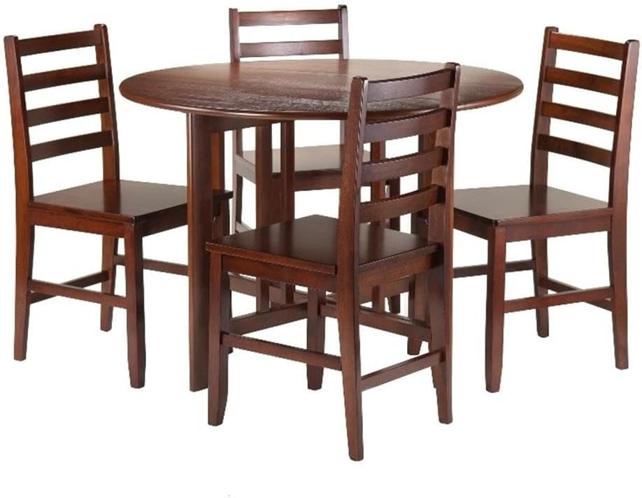 Winsome Alamo 3-Pc Double Drop Leaf Dining Table with 2 Ladder Back Chairs, Walnut