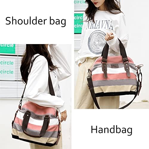 Canvas Handbag Multi-Color Striped Lattice Cross Body Shoulder Purse Bag Tote-Handbag for Women