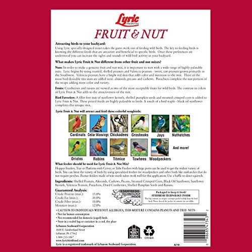 Lyric Fruit and Nut Wild Bird Seed - High Energy Wild Bird Food Mix - Attracts Woodpeckers, Chickadees & Other Songbirds -5 lb. Bag | Attracts Woodpeckers, Chickadees and other songbirds