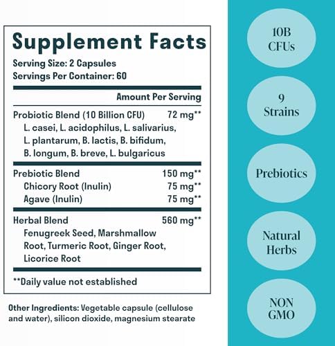 Nuven Naturals All-in-One Gut Health w/Probiotics, Prebiotics, Digestion-Supporting Herbs