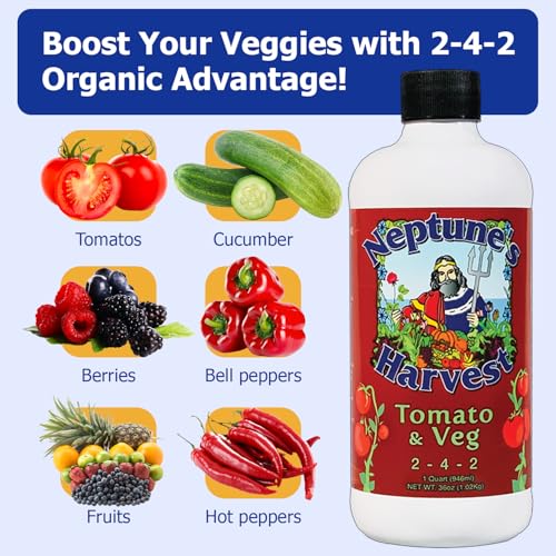 Neptune’s Harvest Organic Tomato & Vegetable Plant Fertilizer (2-4-2) - Liquid Plant Food w/Fresh Fish, Seaweed, Molasses, Yucca Extract, & Humic Acids - for Vegetable Garden (Gallon)