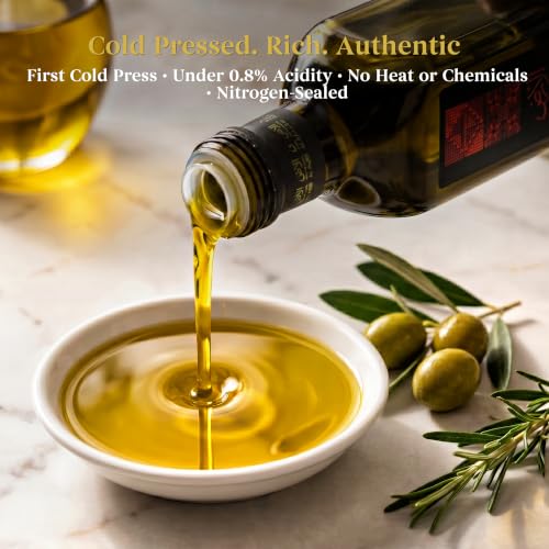 Al'Ard Palestinian Extra Virgin Olive Oil, 500ml Cold Pressed Olive Oil from Palestine, Smooth Balanced Flavor, Premium EVOO, 16.9 Fl Oz Glass Bottle