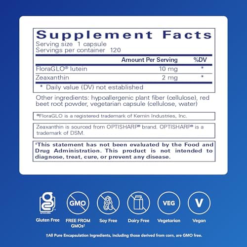 Pure Encapsulations Lutein & Zeaxanthin - Supports Overall Vision* - Maintains Macular Pigment & Eye Health* - Antioxidant Support* - Vegan-Friendly & Non-GMO - 60 Capsules | Supplement to Support Overall Vision Function and the Macula*, Supports Optical…