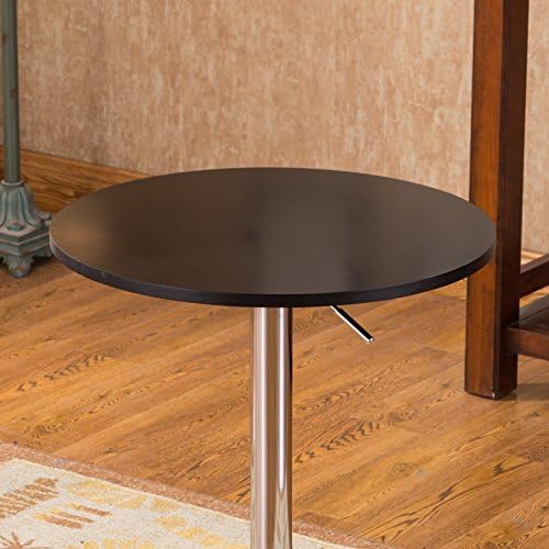 Roundhill Furniture Adjustable Height Wood and Chrome Metal Bar Table, White