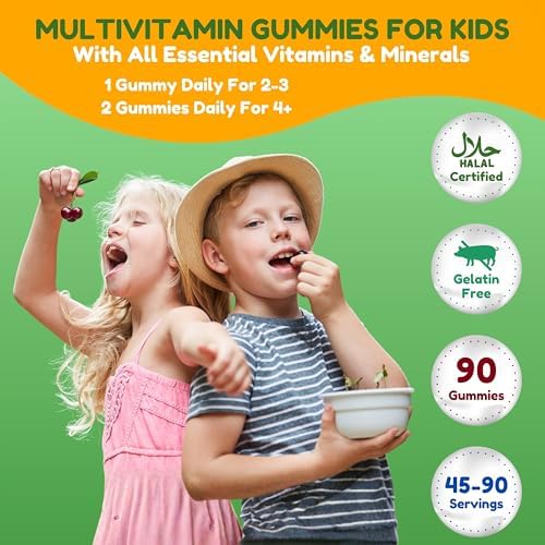 SHIFAA NUTRITION Halal Kids Multivitamin Gummies, 45-90 Days Supply, with All Essential Kids Vitamins. Toddler Vitamins with Vitamin C, D, Zinc, A, E