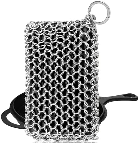 Herda 316L Cast Iron Scrubber Cleaner, Large Cast Iron Chain Mail Scrubber