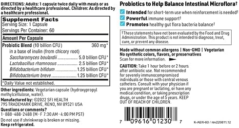 Klaire Labs SFI Health ABX Support Probiotic - 10 Billion CFU Supplement for Support During Antibiotic Therapy, Hypoallergenic & Non-Dairy (28 Capsules) | 10 Billion CFU Supplement for Support During Antibiotic Therapy, Hypoallergenic & Non-Dairy