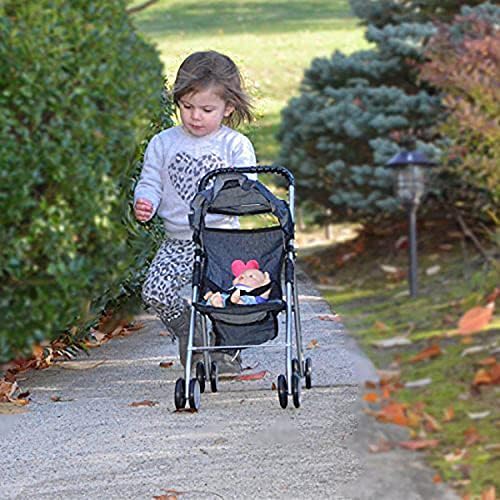 The New York Doll Collection My First Doll Stroller with Basket & Heart Design Foldable Doll Stroller, Pink