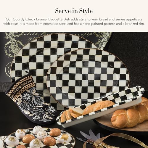 MACKENZIE-CHILDS Enamel Baguette Dish, Black-and-White Courtly Check | Hand-painted design, made from enameled steel