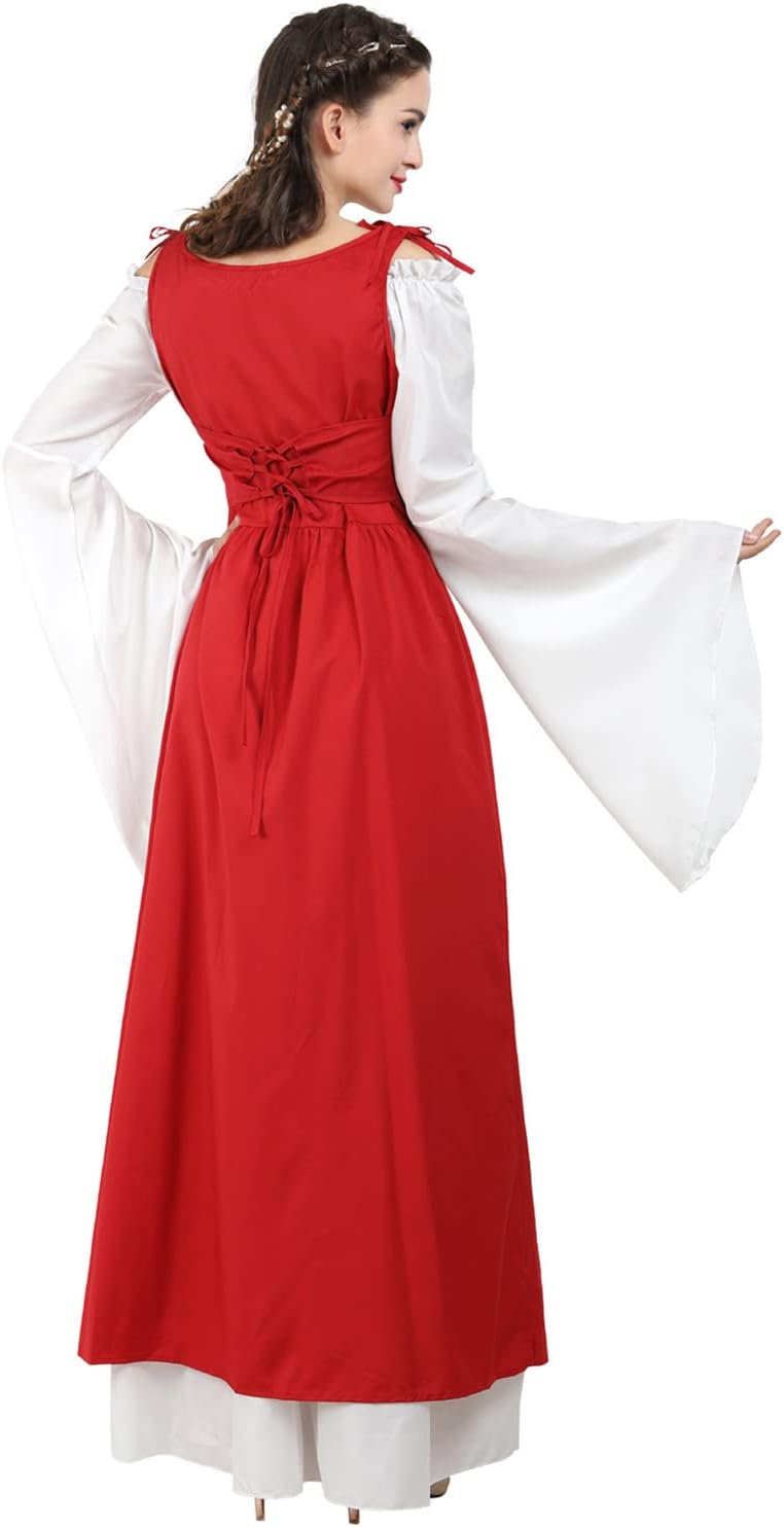 Kranchungel Renaissance Costume Women Dress: Flowy Long Sleeve Medieval Dress for Renaissance Faires & Medieval Festival