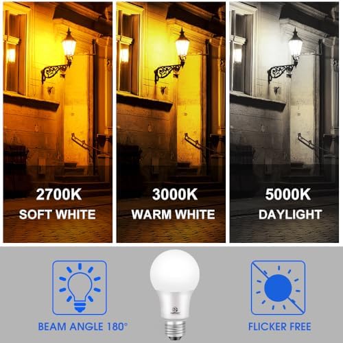Energetic 4-Pack Dusk to Dawn LED Outdoor Light Bulb, 60 Watt Equivalent(6W), 800LM, Warm White 3000K, E26 Base