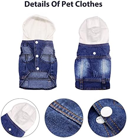 SILD Pet Dog Jeans Jacket Vest with Hooded Blue Dogs Hoodies Denim Cat Coat | Boy Girl Male Dogggie Puppy Cute Vintage Cool Classic Small Medium Machine Washable Apparel Clothes Outfit T-Shirts Costume
