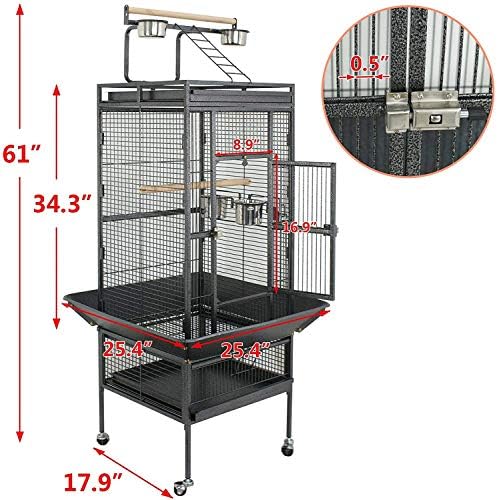 Nova Microdermabrasion 68-Inch Height Wrought Iron Standing Large Play Top Bird Cage for African Grey Small Quaker Parrot Cockatiel Sun Parakeet Green Cheek Conure Dove Budgie Lovebird
