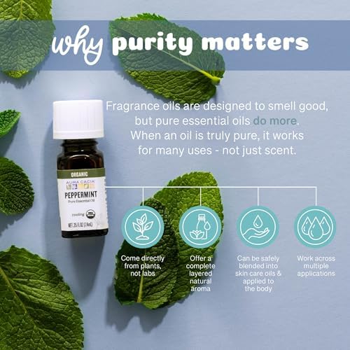 Aura Cacia Organic Peppermint Essential Oil, Mentha Piperita Oil, Cooling Aromatherapy for Diffusers, Skincare, Massage
