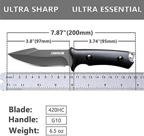 OERLA Fixed Blade Knife, Full Tang 420HC Stainless Steel Camping Knife, Outdoor EDC Hunting Survival Utility Knife with G10 Handle and Kydex Sheath