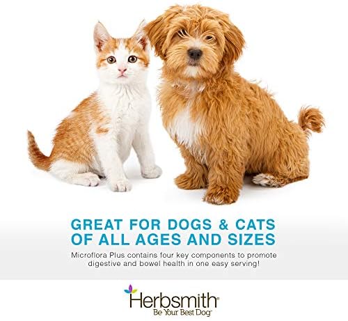Herbsmith Microflora Plus – Dog Digestion Aid –Probiotics and Digestive Enzymes for Dogs – Prebiotic for Dogs – 60 Capsules