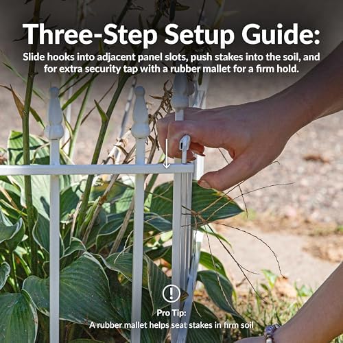Sunnydaze Decorative Garden Fence Border, 9ft, 5 Panels, Black | 22" W x 18" H No Dig Metal Edging for Flower Beds, Yard, Lawn, Pathways & Landscaping, Roman Finial Design