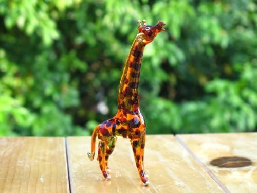 Handmade Mini 3.5" Blown Glass Giraffe Savannah Figurines Figures Art, Collectible Dollhouse Gift Ideas, Miniature Safari Animals