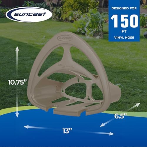 Suncast Hangout HH150 Outdoor Wall Mounted Durable Resin Garden Hose Holder with Accessories Shelf, Designed for 150 Foot Garden Hoses, Taupe, 1 Pack