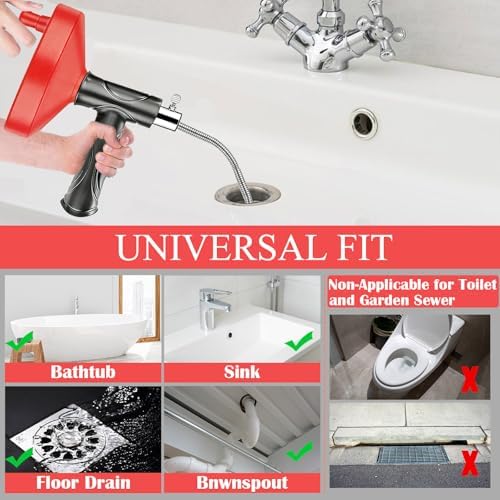 Drain Snake Auger 33 Ft, Plumbing Snake Drain Hair Clog Removal Tool, Heavy Duty Snake Auger