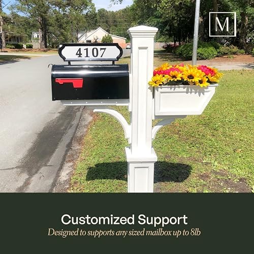 Mayne Westbrook Decorative Mail Post with Planter, White | For post-mount mailboxes, Weather & fade resistant, All season, 15-year warranty