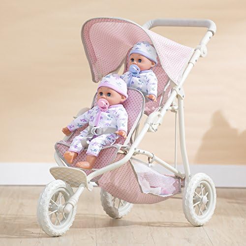 Olivia's Little World Doll Jogging-Style Stroller with Canopy, Storage Underneath, Pink and Cream and Gray | Canopy, Storage Underneath