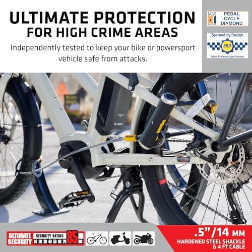 OnGuard Pitbull STD DT U-Lock with 4 ft Cable – 14 mm Hardened Steel Shackle (115 × 230 mm) – Quad Lock System for Bike Security –