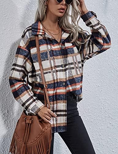 Yeokou Women's Plaid Flannel Shacket Oversized Button Down Long Sleeve Shirt Jacket Casual Spring Fall Outfits