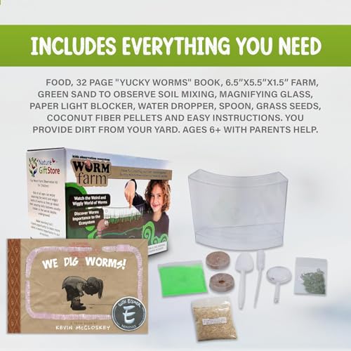 Worm Farm for Kids Kit with 20 Live Composting Worms, All-in-One Bundle | Watch composting in action with this complete kit with live worms included, all-in-one bundled engaging science project