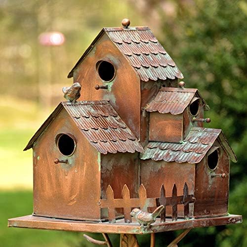 Large Copper Colored Multi-Birdhouse Stakes, Room for 4 Bird Families in Each (Cube Homes with Pyramid Roofs)