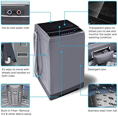 COMFEE’ 1.6 Cu.ft Portable Washing Machine, 11lbs Capacity Fully Automatic Compact Washer with Wheels, 6 Wash Programs Laundry Drain Pump