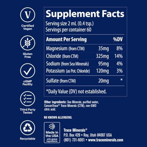 Trace Minerals No Muscle Cramps Liquid Electrolytes, 4 oz, 60 Servings | Sugar-free electrolyte concentrate, Ionic trace minerals, Keto-friendly