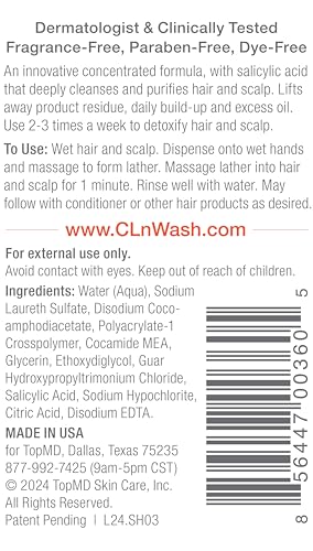 CLn® Shampoo - Clarifying Formula with Salicylic Acid, For Normal to Oily Scalp Prone to Folliculitis, Dandruff, Itchy & Flaky Scalp, Fragrance-Free & Paraben-Free, 8 fl. oz.
