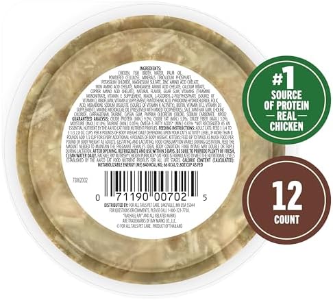 Nutrish Grain Free Chicken Purrcata Wet Cat Food, 2.8 oz. Cup (Rachael Ray) | Pack of 12, Made with Real Shredded White Meat Chicken in Sauce