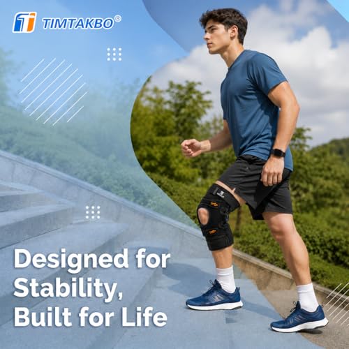 TIMTAKBO Large Hinged Knee Brace With Side Stabilizers for Men Women | Knee Support Brace with Patella Gel Pad,Silicone Anti-Slip,Adjustable Open Back for Meniscus Tear, Arthritis,Knee Pain,Sports