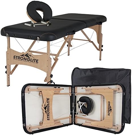 STRONGLITE Portable Massage Table Package Shasta - All-In-One Treatment Bed w/ Adjustable Face Cradle, Pillow & Carrying Case, Black
