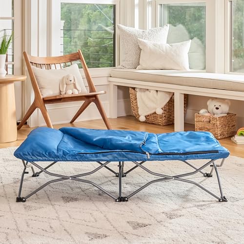 Regalo My Cot Deluxe Portable Toddler Bed, Indoor/Outdoor Kids Nap Cot with Sleeping Bag & Pillow, Lightweight Folding Travel Design for Home, Daycare