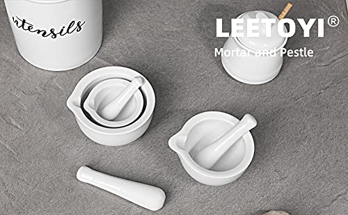 LEETOYI Small Ceramic Mortar Pestle Set, Herb Grinder Pill Crusher 3.3-inch