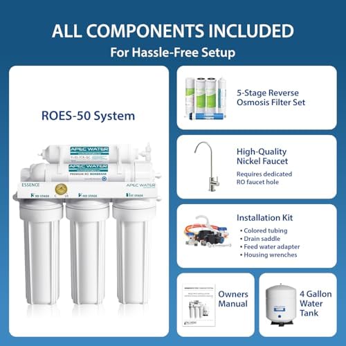 APEC Water ROES-50, 5-Stage Under Sink Reverse Osmosis System, 50 GPD | NSF Certified 372 & 58, Reduces 99% of Impurities, DIY Installation
