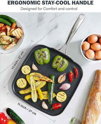 Cooks Standard 11-Inch Square Griddle Pan - Nonstick Ceramic Coated | Hard Anodized, Heavy Duty Aluminum Fry Pan for Breakfast Pancakes Bacon