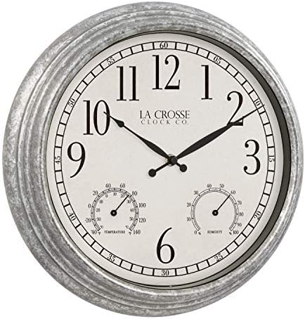 La Crosse Clock 433-3236 14-inch Silas Indoor/Outdoor Galvanized Analog Quartz Wall Clock